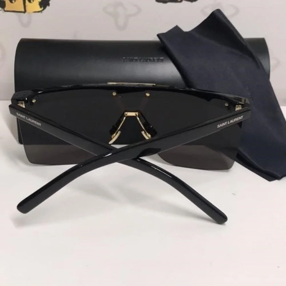 New Authentic Saint Laurent SL 537 Palace 001 – Black & Gold Shield Sunglasses - Picture 5 of 15